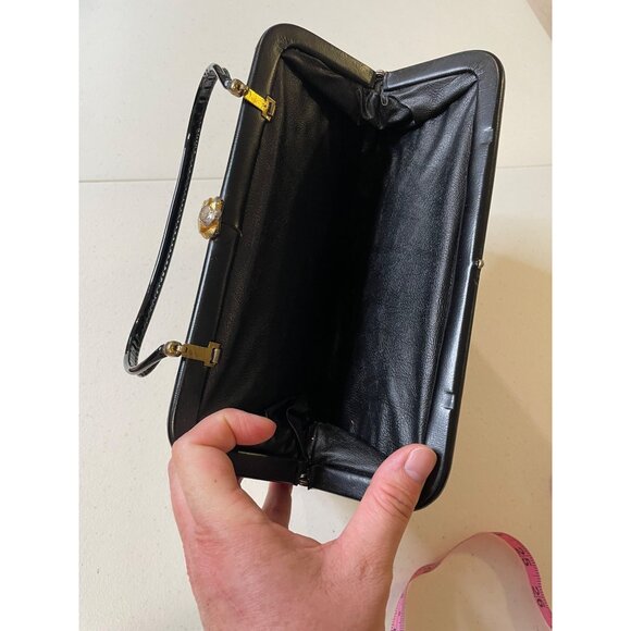 Vtg Womens Black Patent Leather Convertible Clutch Whimsigoth Pinup Emo Capsule - Picture 9 of 12